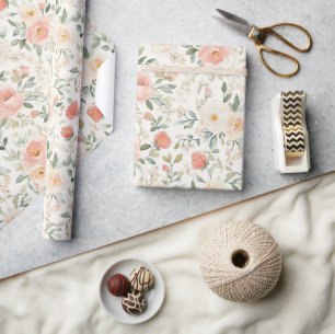 Vacker persikarosad blommig bröllopsdusch presentpapper
