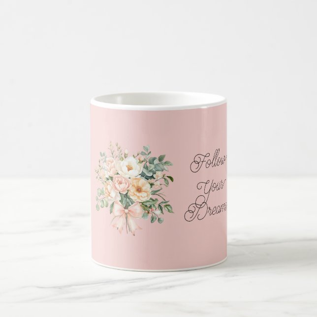 Vacker persikorange rosa blomsterbåge   kaffemugg (Center)