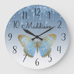 Vacker Personlig Blue Butterfly Large Clock Stor Klocka