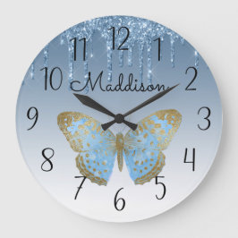 Vacker Personlig Blue Butterfly Large Clock Stor Klocka