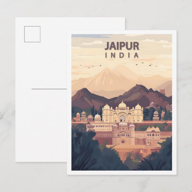 Vacker plats Jaipur Indien Illustration Resa Vykort (Fram/baksida)