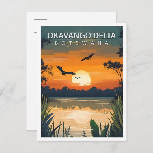 Vacker plats Okavango Delta Botswana Resa Vykort (Fram/baksida)