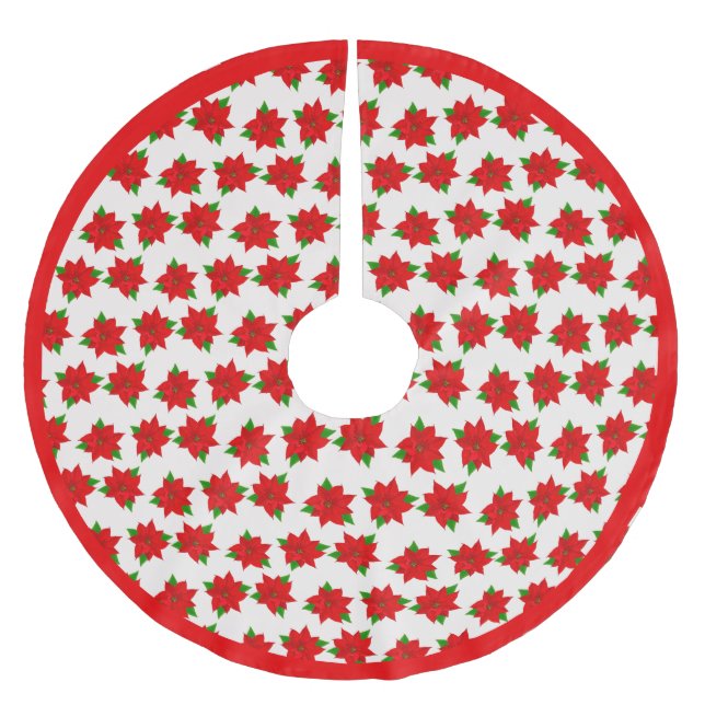 Vacker poinsettia-blommönster på ljust beige julgransmatta borstad polyester (Framsidan)