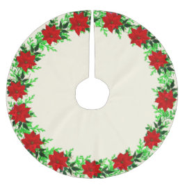 Vacker Poinsettia Flower Garland på Champagne Julgransmatta Borstad Polyester