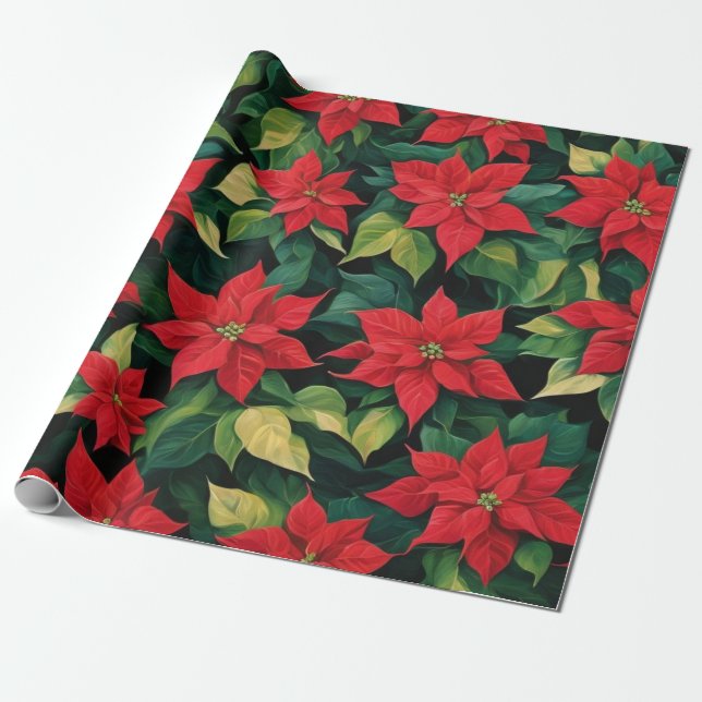 Vacker Poinsettia Presentpapper (Utrullad)