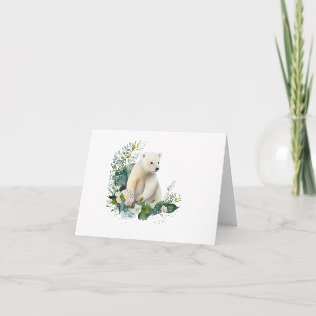 Vacker Polar Bear i Flowers BLANK Kort (Framsida)