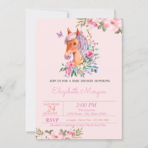 Vacker ponny blommande baby shower inbjudningar
