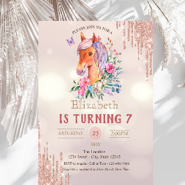 Vacker Ponny Glitterdroppar Bokeh Födelsedag Inbjudningar