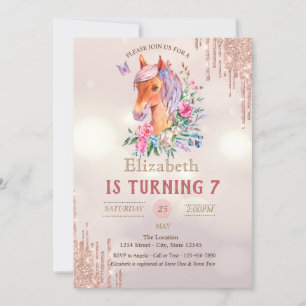 Vacker Ponny Glitterdroppar Bokeh Födelsedag Inbjudningar