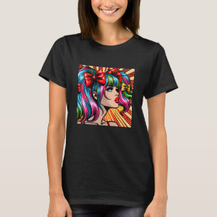 Vacker Pop Art Serieteckning Färgrik Ai Konst T Shirt