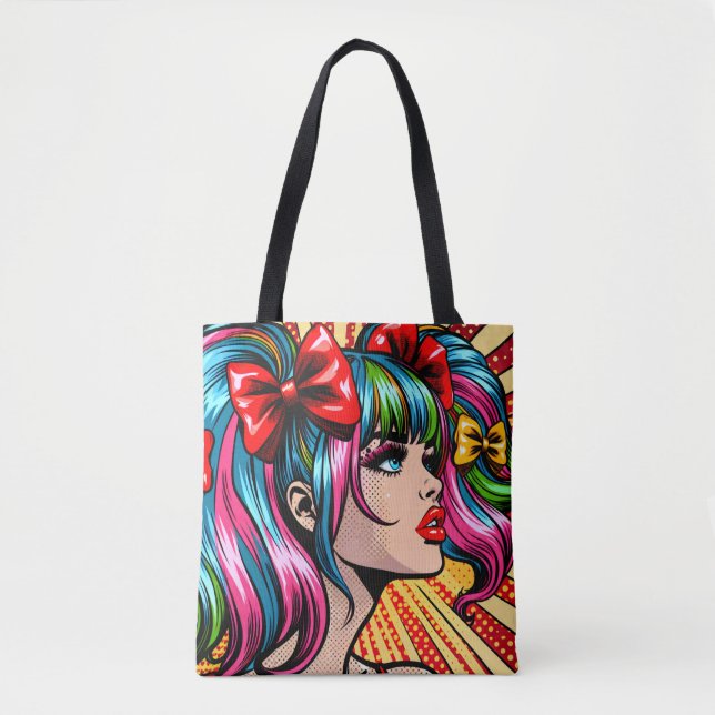 Vacker Pop Art Serieteckning Färgrik Ai Konst Tygkasse (Framsida)