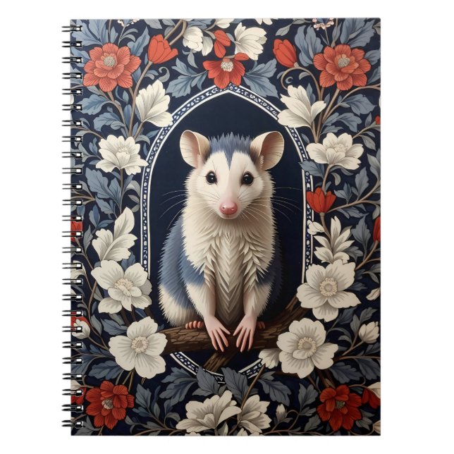 Vacker Possum William Morris Inspirerad Blomma Anteckningsbok (Framsidan)
