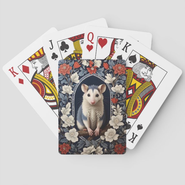 Vacker Possum William Morris Inspirerad Blomma Casinokort (Baksidan)