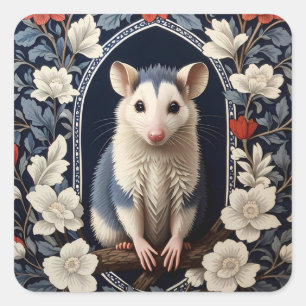 Vacker Possum William Morris Inspirerad Blomma Fyrkantigt Klistermärke