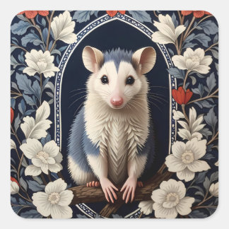 Vacker Possum William Morris Inspirerad Blomma Fyrkantigt Klistermärke