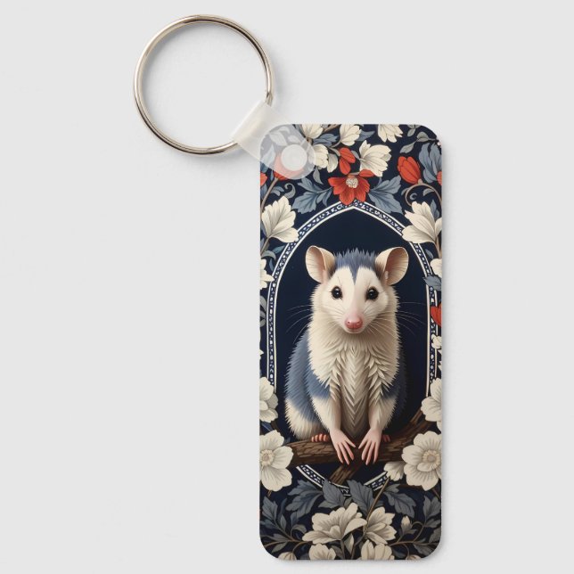 Vacker Possum William Morris Inspirerad Blomma Nyckelring (Framsida)