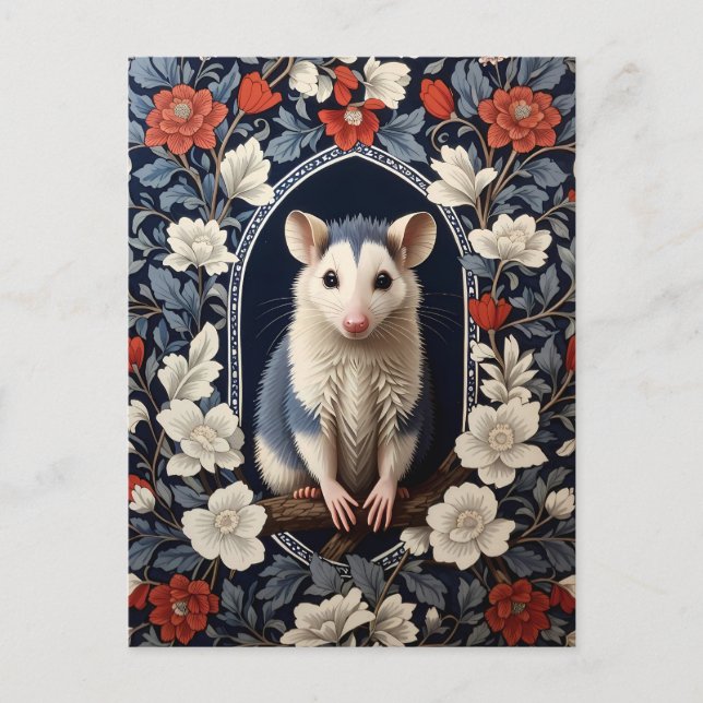 Vacker Possum William Morris Inspirerad Blomma Vykort (Framsida)