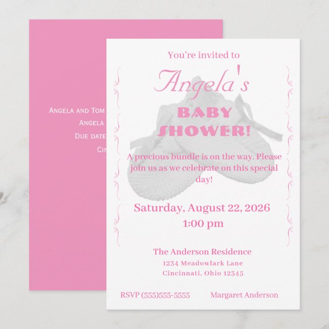 Vacker presentkort flicka baby shower inbjudan (Fram/baksida)