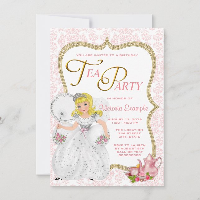 Vacker prinsess tea party inbjudningar (Framsida)