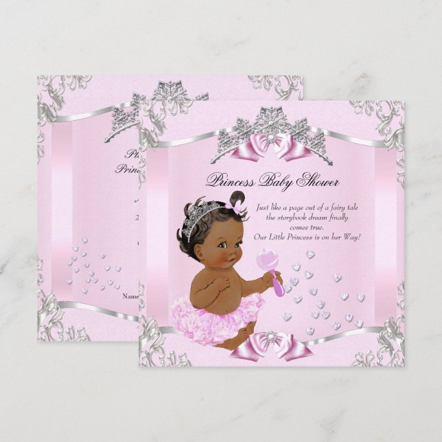 Vacker prinsessa baby shower rosa tutu etniska inbjudningar (Fram/baksida)