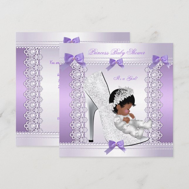 Vacker prinsessa baby shower Söt flicka i sko 2 Inbjudningar (Fram/baksida)
