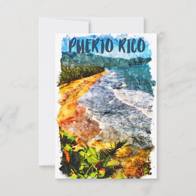 Vacker Puerto Rico Watercolor Beach Kort (Framsida)