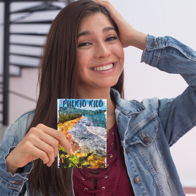 Vacker Puerto Rico Watercolor Beach Vykort (Puerto Rico Watercolor postcard)