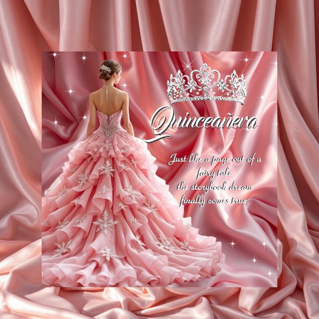 Vacker Quinceanera-födelsedagsfest Rosa Tiara Inbjudningar (Skapare uppladdad)