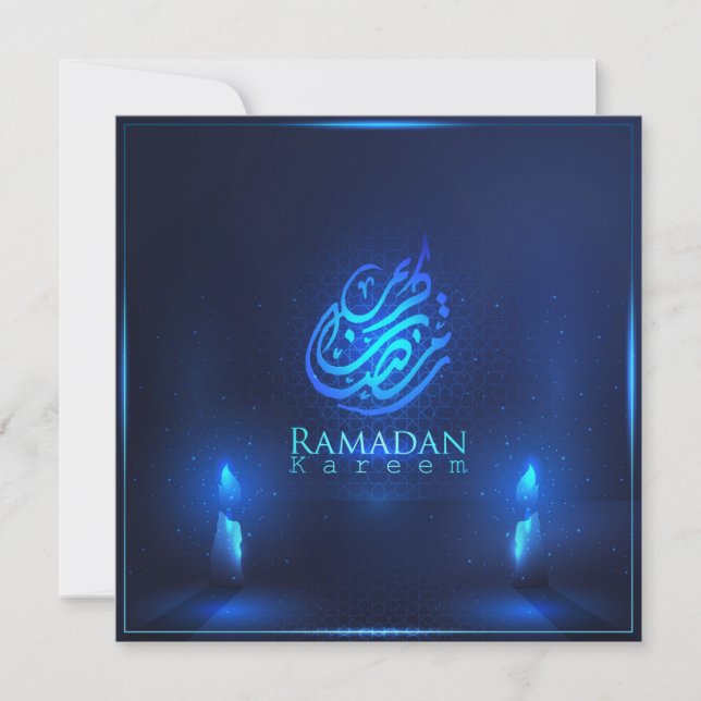 Vacker Ramadan Mubarak Arabiska Calligraphy Blue Julkort (Framsida)