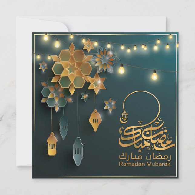 Vacker Ramadan Mubarak Golden & Blue Typography Julkort (Framsida)