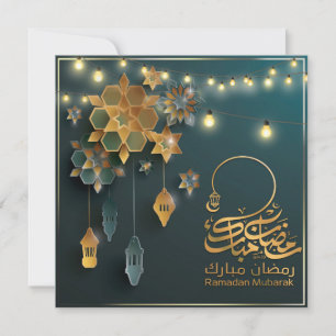 Vacker Ramadan Mubarak Golden & Blue Typography Julkort