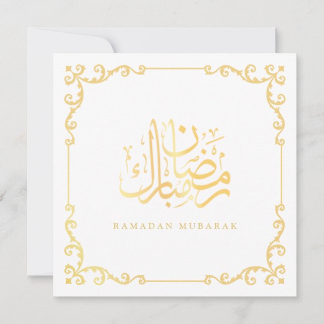 Vacker Ramadan Mubarak hälsning i förgylld ram Julkort (Framsida)