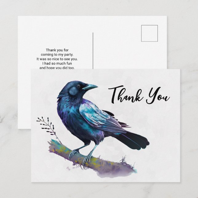 Vacker ravn på en trädgren Tack Vykort (Fram/baksida)