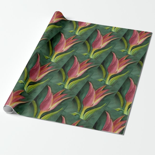 Vacker Red and Orange Tulip Presentpapper (Utrullad)