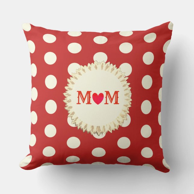 Vacker Red and White Mamma Polka dots Kudde (Framsida)