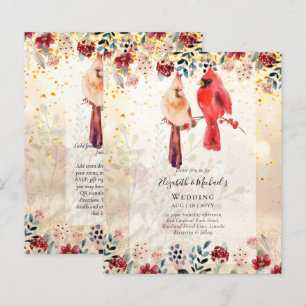 Vacker RED CARDINAL Birds Wedding bjudande