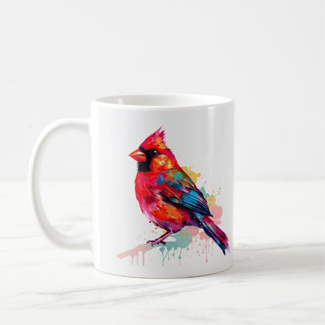 Vacker Red Cardinal Watercolor Sketch Kaffemugg (Vänster)