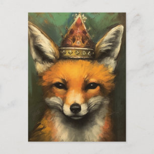 Vacker Red Fox i Krona Grönt-bakgrunden Vykort