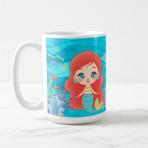 Vacker RED HAIR-sjöjungfru som leker i havet Kaffemugg