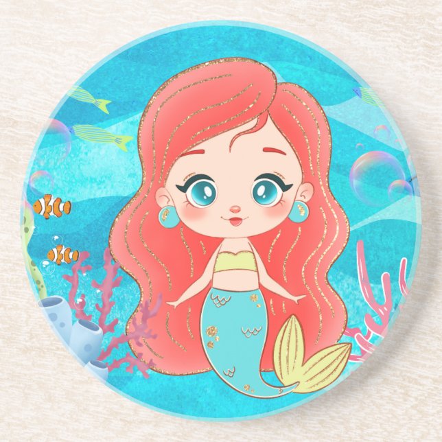 Vacker RED HAIR-sjöjungfru som spelar i se Underlägg (Framsidan)