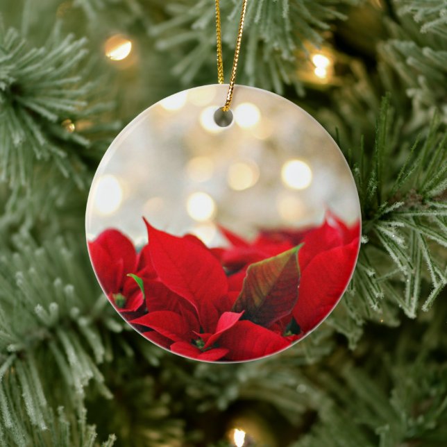 Vacker Red Poinsettias jul Ornament (Träd)