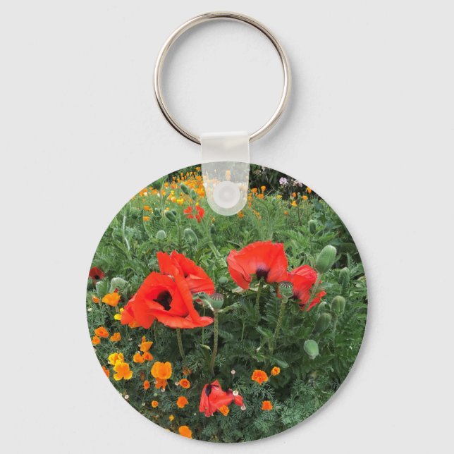 Vacker Red Poppy Nyckelring (Framsida)