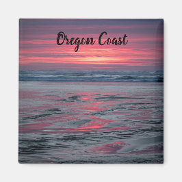 Vacker Red Sunset vid Nye Beach Newport Oregon Magnet
