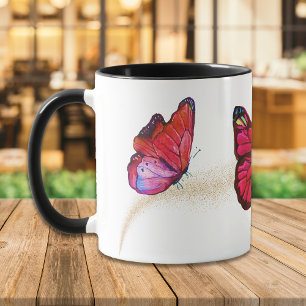 Vacker Red Violet Guld Glitter Butterfly Mugg