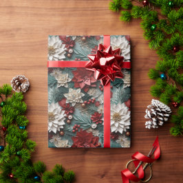 Vacker Red White och Grönt 3D Poinsettias Presentpapper