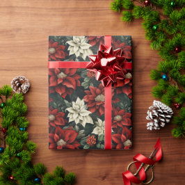 Vacker Red White och Grönt Poinsettia Presentpapper