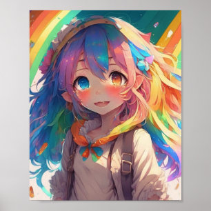 Vacker regnbågsanimeflicka poster