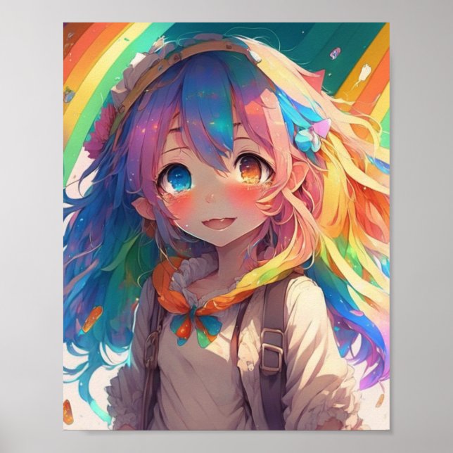 Vacker regnbågsanimeflicka poster (Framsidan)