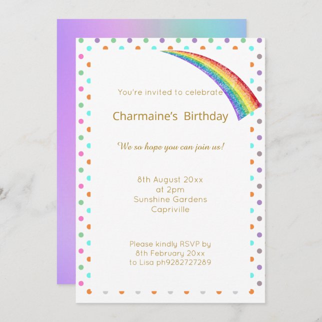 VACKER REGNBÅGSPLOCK FÖR ALLA TILLFÄLLEN INBJUDNINGAR (Fram/baksida)