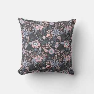 Vacker retro blå pastellblommig mönster kudde